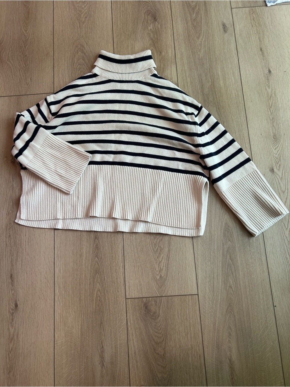 GAP Cream and Black Striped Cropped Turtleneck Sweater
